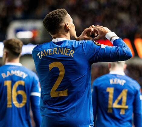 Mandatory Credit: Photo by Luke Nickerson Rangers FC Shutterstock (12894538bb) Rangers Defender James Tavernier celebrates scoring his sides second goal Rangers v Braga, UEFA Europa League, Quarter Final, Second Leg, Football, Ibrox Stadium, Glasgow, UK - 14 Apr 2022 Rangers v Braga, UEFA Europa League, Quarter Final, Second Leg, Football, Ibrox Stadium, Glasgow, UK - 14 Apr 2022 Copyright: xLukexNickerson RangersxFC Shutterstockx 12894538bb