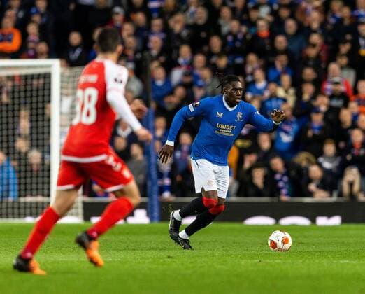 Mandatory Credit: Photo by Luke Nickerson Rangers FC Shutterstock (12894538bi) Rangers Defender Calvin Bassey Rangers v Braga, UEFA Europa League, Quarter Final, Second Leg, Football, Ibrox Stadium, Glasgow, UK - 14 Apr 2022 Rangers v Braga, UEFA Europa League, Quarter Final, Second Leg, Football, Ibrox Stadium, Glasgow, UK - 14 Apr 2022 Copyright: xLukexNickerson RangersxFC Shutterstockx 12894538bi