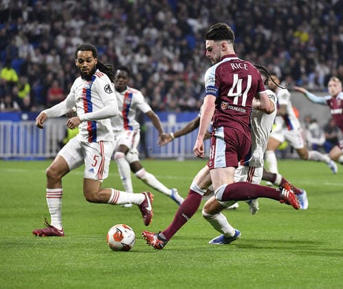 Mandatory Credit: Photo by James Griffiths West Ham United Shutterstock (12892868co) Declan Rice of West Ham United in action Olympique Lyonnais v West Ham United, UEFA Europa League, Quarter Final, Second Leg, Lyon, France - 14 Apr 2022 EDITORIAL USE ONLY No use with unauthorised audio, video, data, fixture lists, club league logos or live services. Online in-match use limited to 120 images, no video emulation. No use in betting, games or single club league player publications. Olympique Lyonnais v West Ham United, UEFA Europa League, Quarter Final, Second Leg, Lyon, France - 14 Apr 2022 EDITORIAL USE ONLY No use with unauthorised audio, video, data, fixture lists, club league logos or live services. Online in-match use limited to 120 images, no video emulation. No use in betting, games or single club league player publications. Copyright: xJamesxGriffiths WestxHamxUnited Shutterstockx 12892868co