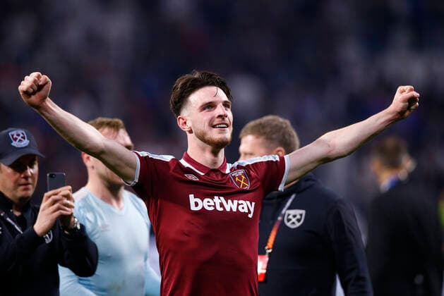 Olympique Lyonnais v West Ham United UEFA Europa League Declan Rice of West Ham United at the end of the UEFA Europa League Quarter-Final Second Leg match at Groupama Stadium, Lyons Content Not Available For UK Newspapers Copyright: xPaulxChestertonx FIL-16787-0062 UK Newspapers OUT