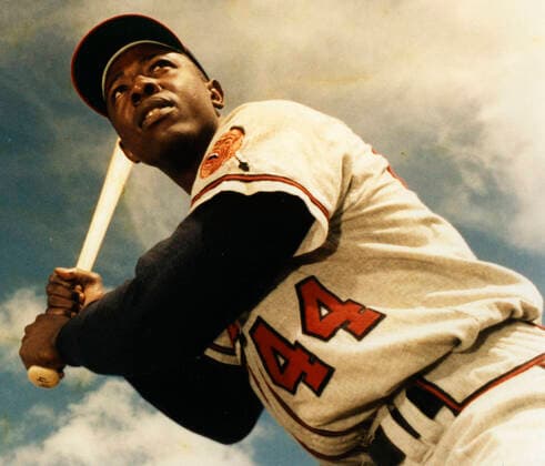 MILWAUKEE, WI - 1961. Hank Aaron, outfielder for the Milwaukee Braves, poses for a photo with a bat before a game in in County Stadium in Milwaukee, Wisconsin in 1961. MLB, Baseball Herren, USA Archive Icon208543560