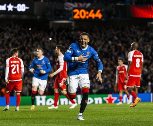 Mandatory Credit: Photo by Luke Nickerson Rangers FC Shutterstock (12894538da) Rangers Defender James Tavernier celebrates scoring his sides second goal Rangers v Braga, UEFA Europa League, Quarter Final, Second Leg, Football, Ibrox Stadium, Glasgow, UK - 14 Apr 2022 Rangers v Braga, UEFA Europa League, Quarter Final, Second Leg, Football, Ibrox Stadium, Glasgow, UK - 14 Apr 2022 Copyright: xLukexNickerson RangersxFC Shutterstockx 12894538da
