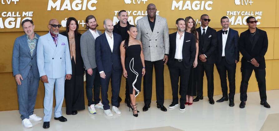 Los Angeles Premiere Of Apple s They Call Me Magic David Arquette, Andre Cleveland, Kathryn Everett, Chris Leggett, Rafael Mormer, Bryn Mooser, Christina Francis, Magic Johnson, Brian Toll, Christina McLarty Arquette, Jordan Fudge, John Terzian and Jeremy Allen arrive at the Los Angeles Premiere Of Apple s They Call Me Magic held at the Regency Village Theatre on April 14, 2022 in Westwood, Los Angeles, California, United States. Regency Village Theatre, Westwood, Los Angeles, California California United States Copyright: xImagexPressxAgencyx originalFilename:0155767690st.jpg