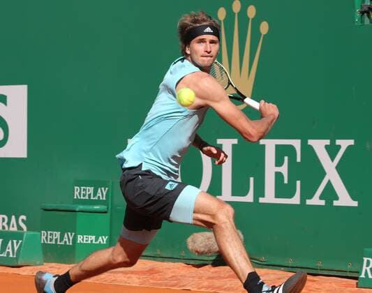 (220416) -- ROQUEBRUNE CAP MARTIN, April 16, 2022 -- Germany s Alexander Zverev returns the ball during the singles quarter-final match against Italy s Jannik Sinner at the Monte-Carlo Masters tennis tournament in Roquebrune Cap Martin, France, April 15, 2022. (Photo by Xinhua) (SP)FRANCE-ROQUEBRUNE CAP MARTIN-TENNIS-MONTE-CARLO MASTERS SergexHaouzi 