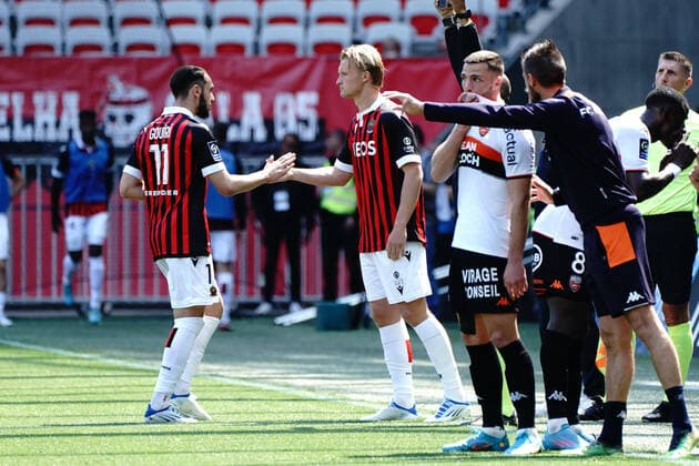 Amine Gouiri (OGC Nice) - Kasper Dolberg (OGC Nice) FOOTBALL : OGC Nice vs Lorient - Ligue 1 Uber Eats - Nice - 17 04 2022 NorbertScanella Panoramic 