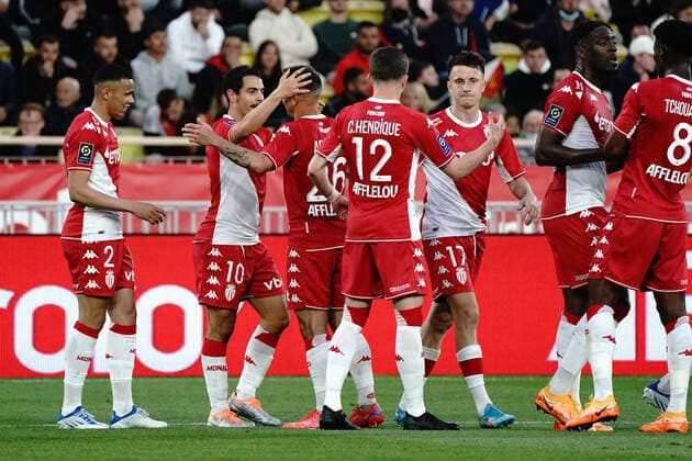 Joie - Wissam Ben Yedder (AS Monaco) - Vanderson (AS Monaco) - Caio Henrique Oliveira Silva (AS Monaco) - Aleksandr Golovin (AS Monaco) FOOTBALL : AS Monaco vs OGC Nice - Ligue 1 Uber Eats - Monaco - 20 04 2022 NorbertScanella Panoramic 