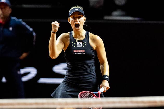 Siegesfaust von Angelique Kerber Tennis Damen Porsche-Cup Porsche Tennis Grand Prix GP Stuttgart 2022 Porsche-Arena 20.04.2022 Porsche Tennis Grand Prix Stuttgart 2022, 20.04.2022 Stuttgart Copyright: xEibner-Pressefoto RogerxBuerkex EP_EER
