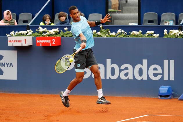 Felix Auger-Aliassime (CAN), APRIL20, 2022 - Tennis : Felix Auger-Aliassime of Canada during singles 2nd round match against Carlos Tabener of Spain on the Barcelona Open Banc Sabadell tennis tournament at the Real Club de Tenis de Barcelona in Barcelona, Spain.  (0156452459st)