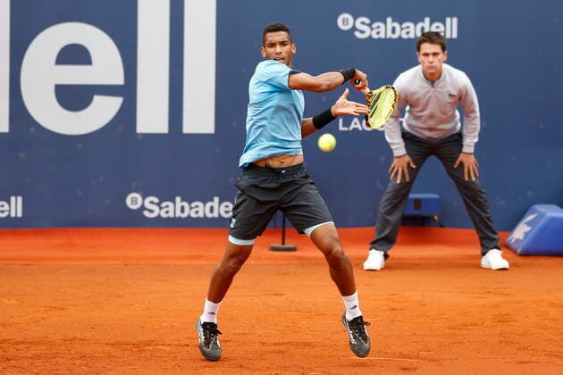 Felix Auger-Aliassime (CAN), APRIL20, 2022 - Tennis : Felix Auger-Aliassime of Canada during singles 2nd round match against Carlos Tabener of Spain on the Barcelona Open Banc Sabadell tennis tournament at the Real Club de Tenis de Barcelona in Barcelona, Spain.  (0156452467st)