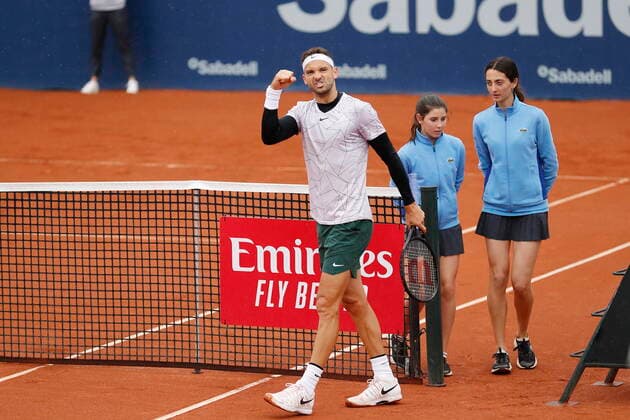 Grigor Dimitrov (BUL), APRIL21, 2022 - Tennis : Grigor Dimitrov of Bulgaria celebrate after winning singles 2nd round match against Federico Coria of Argentina on the Barcelona Open Banc Sabadell tennis tournament at the Real Club de Tenis de Barcelona in Barcelona, Spain.  (0156541559st)