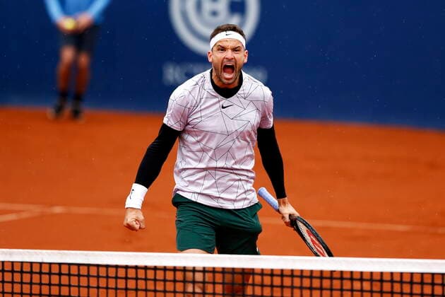 Grigor Dimitrov (BUL), APRIL21, 2022 - Tennis : Grigor Dimitrov of Bulgaria celebrate after winning singles 2nd round match against Federico Coria of Argentina on the Barcelona Open Banc Sabadell tennis tournament at the Real Club de Tenis de Barcelona in Barcelona, Spain.  (0156541598st)