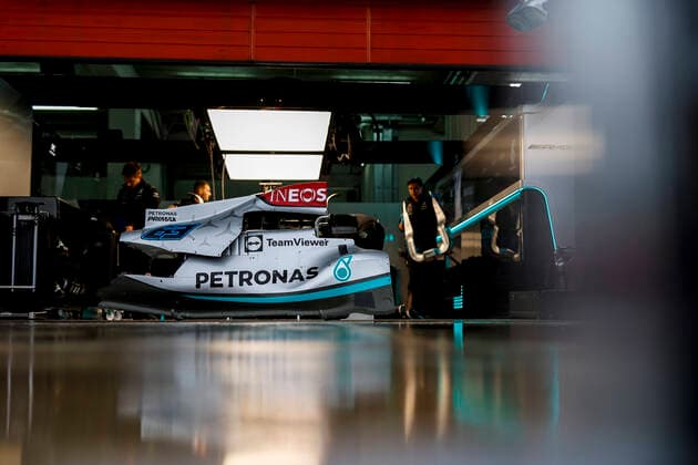 Sport Bilder des Tages Garage of Mercedes-AMG Petronas F1 Team, F1 Grand Prix of Emilia Romagna at Autodromo Enzo e Dino Ferrari on April 21, 2022 in Imola, Italy. (Photo by HOCH ZWEI) Imola Italy