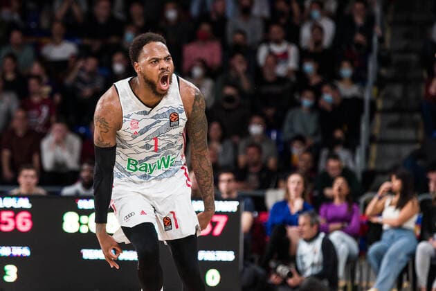 Bilder des Jahres 2022, Sport 04 April Sport Themen der Woche KW16 Sport Bilder des Tages April 21, 2022, Barcelona, Barcelona, Spain: Deshaun Thomas of FC Bayern Munich celebrating a basket during the Turkish Airlines EuroLeague Play Off Game 2 match between FC Barcelona, Barca and FC Bayern Munich at Palau Blaugrana on April 21, 2022 in Barcelona, Spain. Barcelona Spain - ZUMAa181 20220421_zaa_a181_172 Copyright: xJavierxBorregox