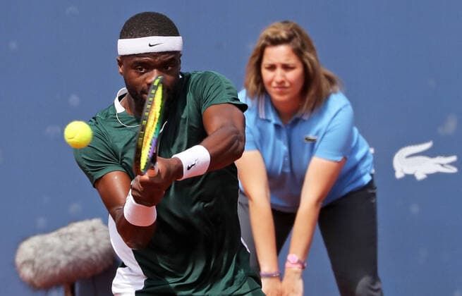 Barcelona Open Banc Sabadell 2022 - Day Five Frances Tiafoe during the match against Felix Auger Aliassime, corresponding to the round of 16 of the Barcelona Open Banc Sabadell tennis tournament, 69th Conde de Godo Trophy, in Barcelona, on 22th April 2022. Barcelona Barcelona Spain  Copyright: xUrbanandsportx originalFilename:urbanandsport-felixaug220422_npZ0l.jpg