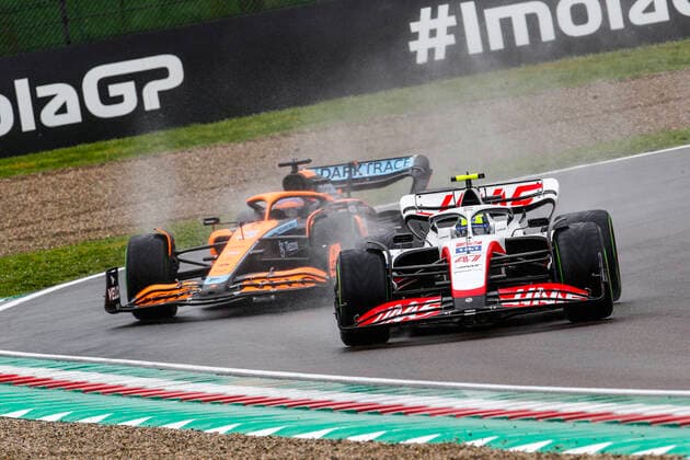 47 Mick Schumacher (DEU, Haas F1 Team), 3 Daniel Ricciardo (AUS, McLaren F1 Team), F1 Grand Prix of Emilia Romagna at Autodromo Enzo e Dino Ferrari on April 22, 2022 in Imola, Italy. (Photo by HOCH ZWEI) Imola Italy