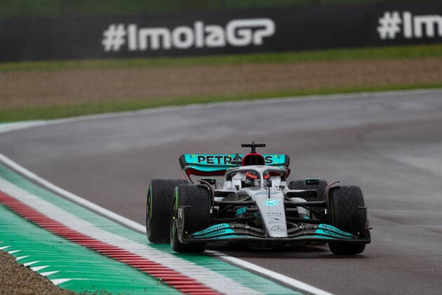 April 22, 2022, Imola, Italy: Imola, Italy, Enzo e Dino Ferrari Circuit, April 22, 2022, Imola (BO) Italy - April 22 2022 - Rolex Gran Premio del Made in Italy e dell Emilia-Romagna: George Russell (GBR) Mercedes W13 E Performance & xA; during Formula 1 Rolex Emilia Romagna Grand Prix 2022, 4rd round of the 2022 FIA Formula One World Championship, WM, Weltmeisterschaft Free Practises - Formula 1 Championship. Formula 1 Championship - Formula 1 Rolex Emilia Romagna Grand Prix 2022, 4rd round of the 2022 FIA Formula One World Championship Free Practises, Imola, Italy - ZUMAl164 20220422_zsa_l164_076 Copyright: xAlessioxDexMarcox