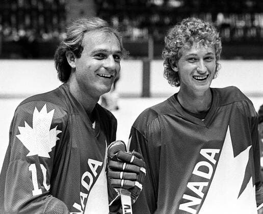 October 8, 1981, MONTREAL, PQ, Canada: Wayne Gretzky of the Edmonton Oilers (L) and Montreal Canadiens Guy Lafleur are seen during a break in their light skate at the first day of training camp for Team Canada in Montreal, Aug. 10, 1981. Montreal Canadiens legend Guy Lafleur has died at age 70. Canada News - October 8, 1981  - ZUMAc35_ 19811008_zaf_c35_001 Copyright: xIanxMacalpinex