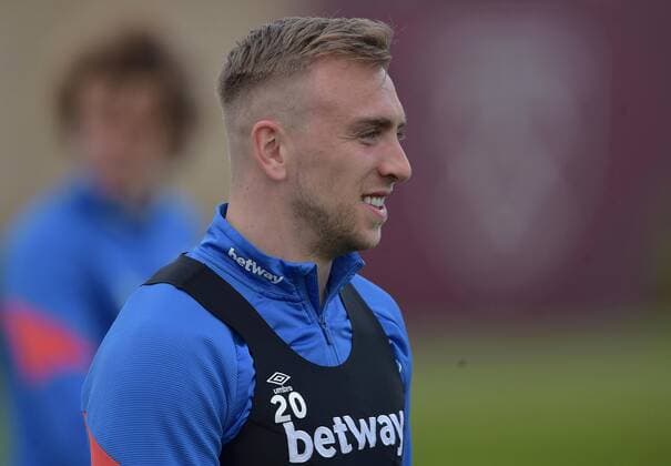 Mandatory Credit: Photo by Arfa Griffiths West Ham United Shutterstock (12905430l) Jarrod Bowen of West Ham United during training West Ham United First Team Training, Rush Green Training Ground, London, UK - 22 Apr 2022 EDITORIAL USE ONLY No use with unauthorised audio, video, data, fixture lists, club league logos or live services. Online in-match use limited to 120 images, no video emulation. No use in betting, games or single club league player publications. West Ham United First Team Training, Rush Green Training Ground, London, UK - 22 Apr 2022 EDITORIAL USE ONLY No use with unauthorised audio, video, data, fixture lists, club league logos or live services. Online in-match use limited to 120 images, no video emulation. No use in betting, games or single club league player publications. Copyright: xArfaxGriffiths WestxHamxUnited Shutterstockx 12905430l