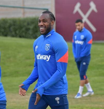 Mandatory Credit: Photo by Arfa Griffiths West Ham United Shutterstock (12905430f) Michail Antonio of West Ham United during training West Ham United First Team Training, Rush Green Training Ground, London, UK - 22 Apr 2022 EDITORIAL USE ONLY No use with unauthorised audio, video, data, fixture lists, club league logos or live services. Online in-match use limited to 120 images, no video emulation. No use in betting, games or single club league player publications. West Ham United First Team Training, Rush Green Training Ground, London, UK - 22 Apr 2022 EDITORIAL USE ONLY No use with unauthorised audio, video, data, fixture lists, club league logos or live services. Online in-match use limited to 120 images, no video emulation. No use in betting, games or single club league player publications. Copyright: xArfaxGriffiths WestxHamxUnited Shutterstockx 12905430f