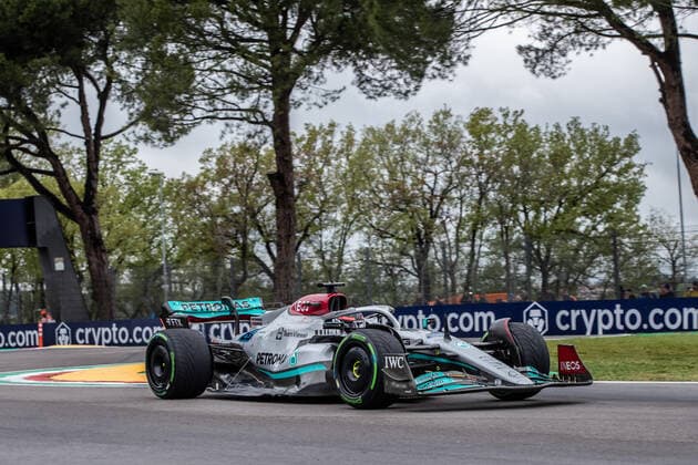 Formula 1 Gran Prix of Emilia Romagna George Russell of Mercedes AMG Petronas F1 Team during F1 Grand Prix of Emilia Romagna at Autodromo Enzo e Dino Ferrari on April 24, 2022 in Imola, Italy. Imola Autodromo Enzo e Dino Ferrari Italy Copyright: xCristianoxBarnix