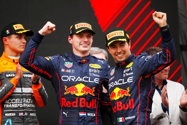 1 Max Verstappen (NLD, Oracle Red Bull Racing), 11 Sergio Perez (MEX, Oracle Red Bull Racing), F1 Grand Prix of Emilia Romagna at Autodromo Enzo e Dino Ferrari on April 24, 2022 in Imola, Italy. (Photo by HOCH ZWEI) Imola Italy