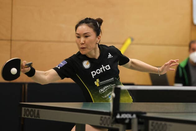 Langstadt 24.04.2022 Tischtennis Damen Bundesliga Finale Saison 2022 TSV Langstadt - ttc Eastside Berlin e.V. emspor, emonline, oespor, v.l., Xiaona Shan (ttc eastside berlin e.V.)
