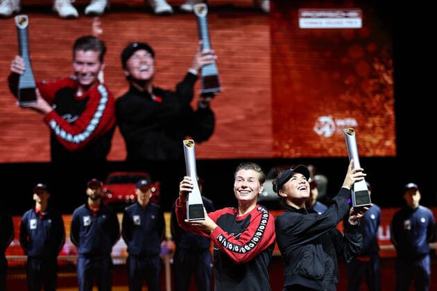 Demi Schuurs, NED (cap), and Desirae Krawczyk, USA, after doubles finals at 2022 Porsche Tennis Grand Prix in Stuttgart, 24 04 2022; -