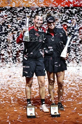 Demi Schuurs, NED (cap), and Desirae Krawczyk, USA, after doubles finals at 2022 Porsche Tennis Grand Prix in Stuttgart, 24 04 2022; -