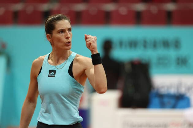 April 26, 2022, MADRID, MADRID, SPAIN: Andrea Petkovic of Germany in action against Misaki Doi of Japan during the Qualifiers 1 during the Mutua Madrid Open 2022 celebrated at La Caja Magica on April 26, 2022, in Madrid, Spain. MADRID SPAIN - ZUMAa181 20220426_zaa_a181_103 Copyright: xOscarxJ.xBarrosox