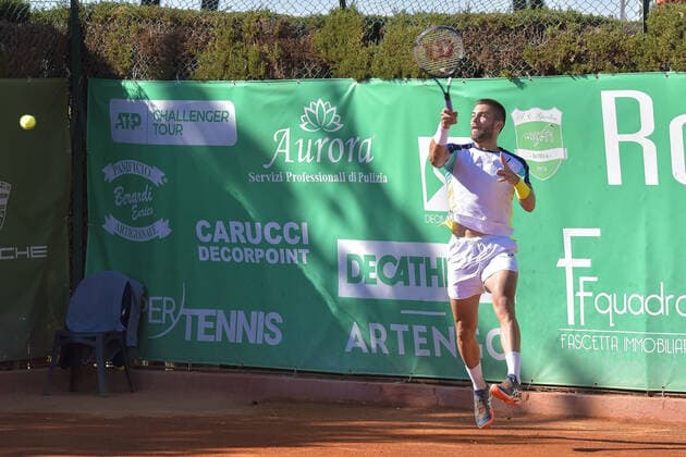 April 26, 2022, Rome, Italy: Borna Coric (CRO) during the ATP, Tennis Herren Challenger Roma Open tennis tournament round of 32 at Garden Tennis Club on April 26, 2022 in Rome, Italy. Tennis Internationals - ATP Challenger Roma Open tennis tournament, Rome, Italy  - ZUMAl164 20220426_zsa_l164_059 Copyright: xRobertoxBettacchi Sportreporterx