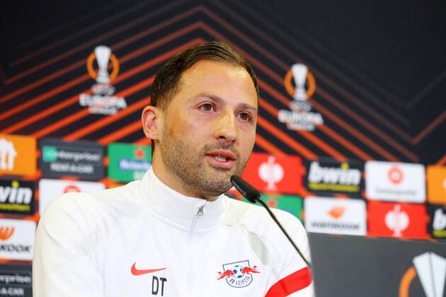RB Leipzig - Pressekonferenz 27.04.2022 Leipzig, 27.04.2022, RBL Trainingszentrum, Fussball, Eropa League , RB Leipzig, Pressekonferenz vor dem EL Spiel gegen Glasgow Rangers , Im Bild: Cheftrainer Domenico Tedesco (RB Leipzig) ,