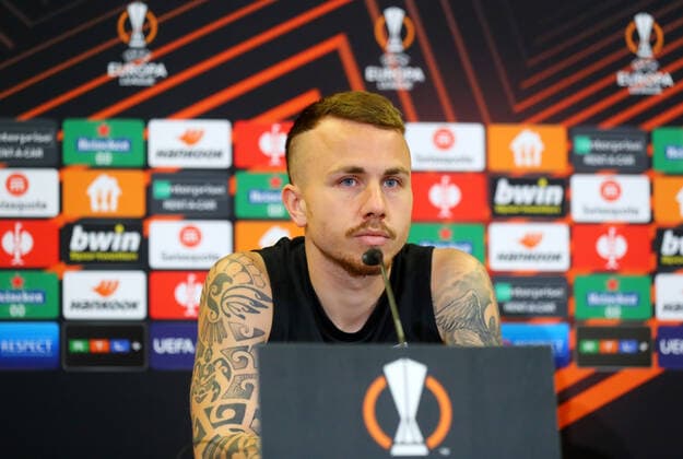 RB Leipzig - Pressekonferenz 27.04.2022 Leipzig, 27.04.2022, RBL Trainingszentrum, Fussball, Eropa League , RB Leipzig, Pressekonferenz vor dem EL Spiel gegen Glasgow Rangers , Im Bild: Angeli–o Angelino (3, RB Leipzig) ,