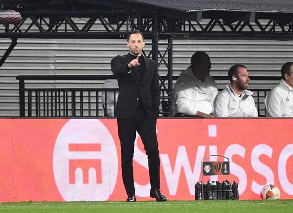 Fussball, Herren, Saison 2021 2022, Europa League (Halbfinale, Hinspiel), RB Leipzig - Glasgow Rangers, Trainer Domenico Tedesco (RB Leipzig), 28.04. 2022, Copyright: xSebastianxRäppold MatthiasxKochx