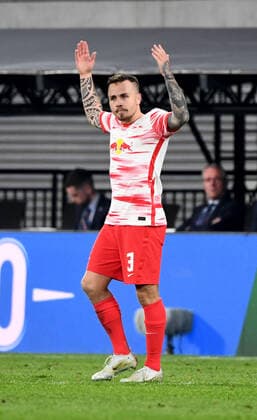 Fussball, Herren, Saison 2021 2022, Europa League (Halbfinale, Hinspiel), RB Leipzig - Glasgow Rangers, Leipziger Jubel nach Tor zum 1:0, Angelino (RB Leipzig), 28.04. 2022, Copyright: xSebastianxRäppold MatthiasxKochx