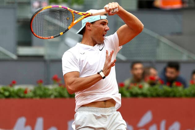 Rafael Nadal beim Training zum Mutua Madrid Open 2022 Tennis Turnier im Sportkomplex Caja Magica. Madrid, 28.04.2022