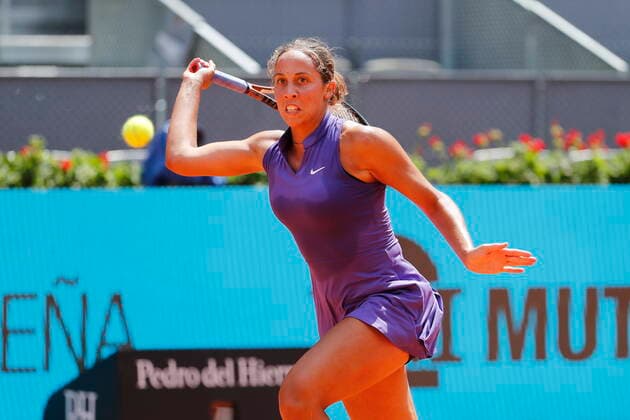 Madison Keys (USA), APRIL 29, 2022 - Tennis : Madison Keys of USA during singles 1st round match against Maria Sakkari of Greece on the WTA, Tennis Damen 1000 tournaments Mutua Madrid Open tennis tournament at the Caja Magica in Madrid, Spain. Noxthirdxpartyxsales  (0157479150st)