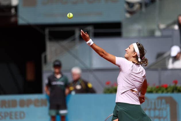 April 30, 2022, MADRID, MADRID, SPAIN: Victoria Azarenka of Belarus in action against Tamara Zidansek of Slovenia during the Mutua Madrid Open 2022 celebrated at La Caja Magica on April 30, 2022, in Madrid, Spain. MADRID SPAIN - ZUMAa181 20220430_zaa_a181_072 Copyright: xOscarxJ.xBarrosox