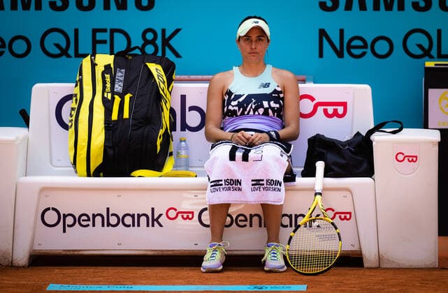 April 29, 2022, MADRID, MADRID, SPAIN: Monica Puig of Puerto Rico in action during the first round of the 2022 Mutua Madrid Open WTA, Tennis Damen 1000 tennis tournament against Danielle Collins of the United States MADRID SPAIN - ZUMAa181 20220429_zaa_a181_360 Copyright: xRobxPrangex