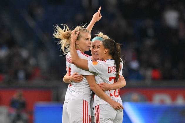 Parc des Princes Ada Hegerberg ( 14 Olympique Lyonnais) celebrates her goal during the UEFA Womens Champions League semifinal between Paris Saint-Germain FC and Olympique Lyonnais at Parc des Princes in Paris, France Cristiano Mazzi SPP Paris Saint-Germain FC v Olympique Lyonnais - UEFA Womens Champions League semifinal - Parc des Princes - Paris, France 