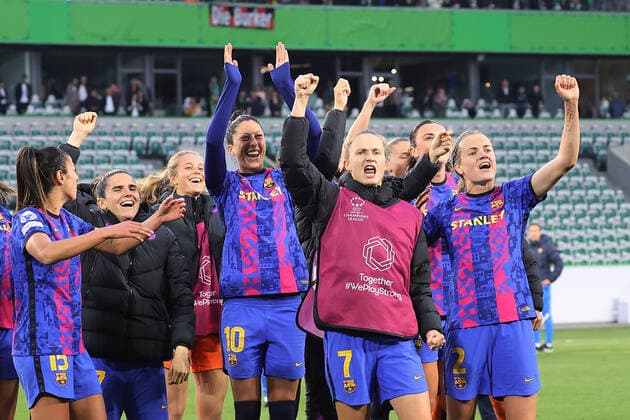 Barcelona feiert den Einzug ins Finale, Caroline Graham Hansen FC Barcelona, Barca 7Jenni Hermoso (FC Barcelona)10, Irene (FC Barcelona)2, DFL REGULATIONS PROHIBIT ANY USE OF PHOTOGRAPHS AS IMAGE SEQUENCES AND OR QUASI-VIDEO.