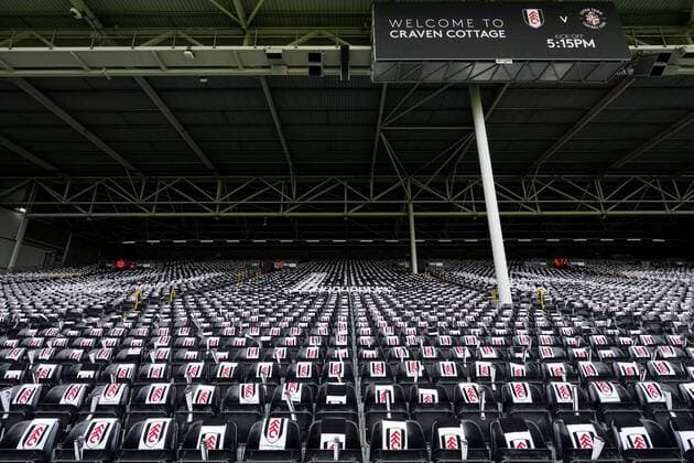 Mandatory Credit: Photo by Dave Shopland Shutterstock (12917138e) Fulham seats at Craven Cottage before the game against Luton Fulham v Luton Town, EFL Sky Bet Championship, Football, Craven Cottage, London, UK - 02 May 2022 EDITORIAL USE ONLY No use with unauthorised audio, video, data, fixture lists, club league logos or live services. Online in-match use limited to 120 images, no video emulation. No use in betting, games or single club league player publications. Fulham v Luton Town, EFL Sky Bet Championship, Football, Craven Cottage, London, UK - 02 May 2022 EDITORIAL USE ONLY No use with unauthorised audio, video, data, fixture lists, club league logos or live services. Online in-match use limited to 120 images, no video emulation. No use in betting, games or single club league player publications. Copyright: xDavexShopland Shutterstockx 12917138e