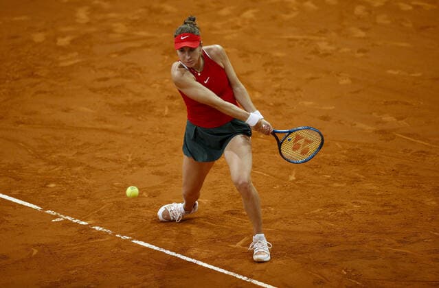 Mandatory Credit: Photo by Ella Ling Shutterstock (12915014ac) Belinda Bencic of Switzerland in action Mutua Madrid Open, Tennis, La Caja Magica, Madrid, Spain - 02 May 2022 Mutua Madrid Open, Tennis, La Caja Magica, Madrid, Spain - 02 May 2022  Copyright: xEllaxLing Shutterstockx 12915014ac
