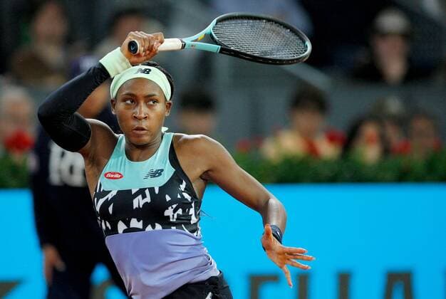 Mandatory Credit: Photo by Ella Ling Shutterstock (12915014bn) Coco Gauff of USA in action Mutua Madrid Open, Tennis, La Caja Magica, Madrid, Spain - 02 May 2022 Mutua Madrid Open, Tennis, La Caja Magica, Madrid, Spain - 02 May 2022  Copyright: xEllaxLing Shutterstockx 12915014bn