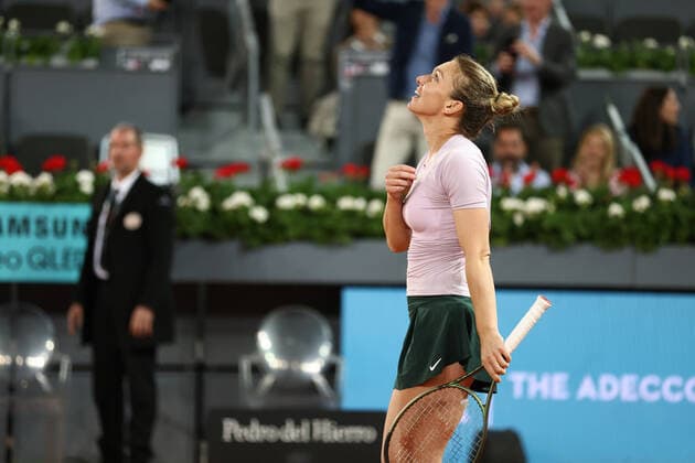 May 2, 2022, MADRID, MADRID, SPAIN: Simona Halep of Romania reacts after winning against Cori Gauff of United States during the Mutua Madrid Open 2022 celebrated at La Caja Magica on May 02, 2022, in Madrid, Spain. MADRID SPAIN - ZUMAa181 20220502_zaa_a181_199 Copyright: xOscarxJ.xBarrosox