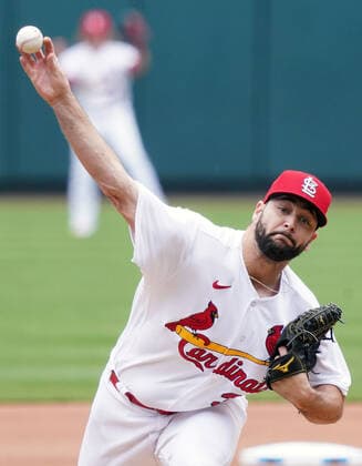 St. Louis Cardinals Pitcher Kodi Whitley delivers a pitch to the Kansas City Royals in the seventh inning at Busch Stadium in St. Louis on Monday, May 2, 2022. St. Louis defeated Kansas City, 1-0.  SLP2022050203 BILLxGREENBLATT