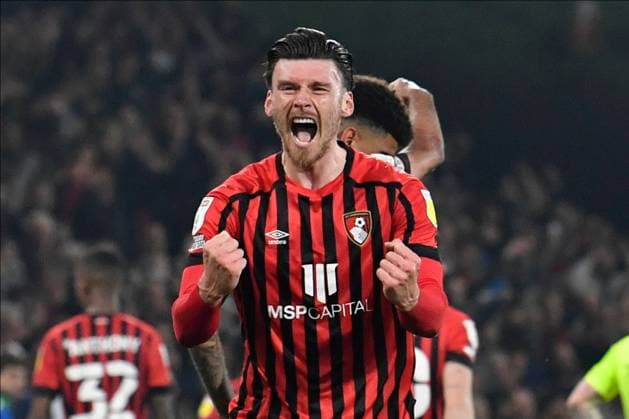 Bournemouth v Nottingham Forest EFL Sky Bet Championship 03 05 2022. Goal 1-0 - Kieffer Moore (21) of AFC Bournemouth celebrates scoring the winning goal during the EFL Sky Bet Championship match between Bournemouth and Nottingham Forest at the Vitality Stadium, Bournemouth, England on 3 May 2022. Bournemouth Vitality Stadium Dorset England Editorial use only DataCo restrictions apply See www.football-dataco.com , Copyright: xGrahamxHuntx PSI-15225-0139