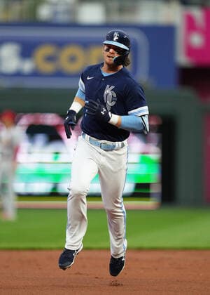 May 03, 2022: Kansas City Royals third baseman Bobby Witt Jr. (7) rounds the bases after his first career home run at Kauffman Stadium Kansas City, Missouri. The Kansas City Royals defeated the St. Louis Cardinals 7-1. CSM. Kansas City United States - ZUMAc04_ 20220503_zaf_c04_060 Copyright: xJonxRobichaudx