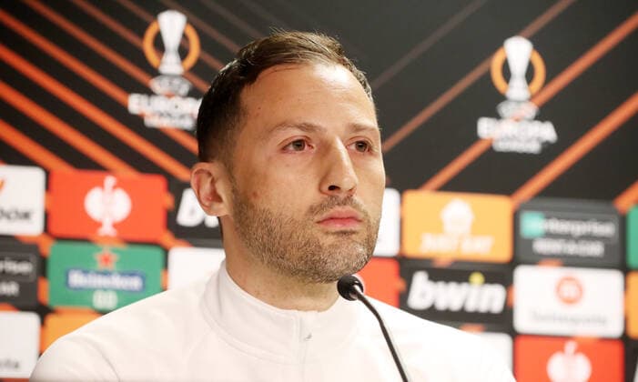 RB Leipzig - Training 04.05.2022 Glasgow, 04.05.2022, Ibrox Stadium, Fussball, UEFA Europa League, Matchday-1, Pressekonferenz RB Leipzig vor dem Halbfinale , Rangers FC Glasgow vs. RB Leipzig , Im Bild; Trainer Domenico Tedesco, RB Leipzig , UEFA regulations prohibit any use of photographs as image sequences and or quasi-video.