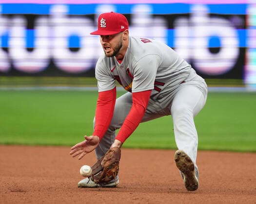 May 04, 2022: St. Louis Cardinals shortstop Paul DeJong (11) fields a ground ball at Kauffman Stadium Kansas City, Missouri. The St Louis Cardinals beat the Kansas City Royals 10-0. CSM. Kansas City United States - ZUMAc04_ 20220504_zaf_c04_009 Copyright: xJonxRobichaudx