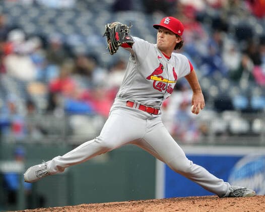 May 04, 2022: Cardinals closer Packy Naughton delivers a pitch in the 9th inning at Kauffman Stadium Kansas City, Missouri. The St Louis Cardinals beat the Kansas City Royals 10-0. CSM. Kansas City United States - ZUMAc04_ 20220504_zaf_c04_017 Copyright: xJonxRobichaudx